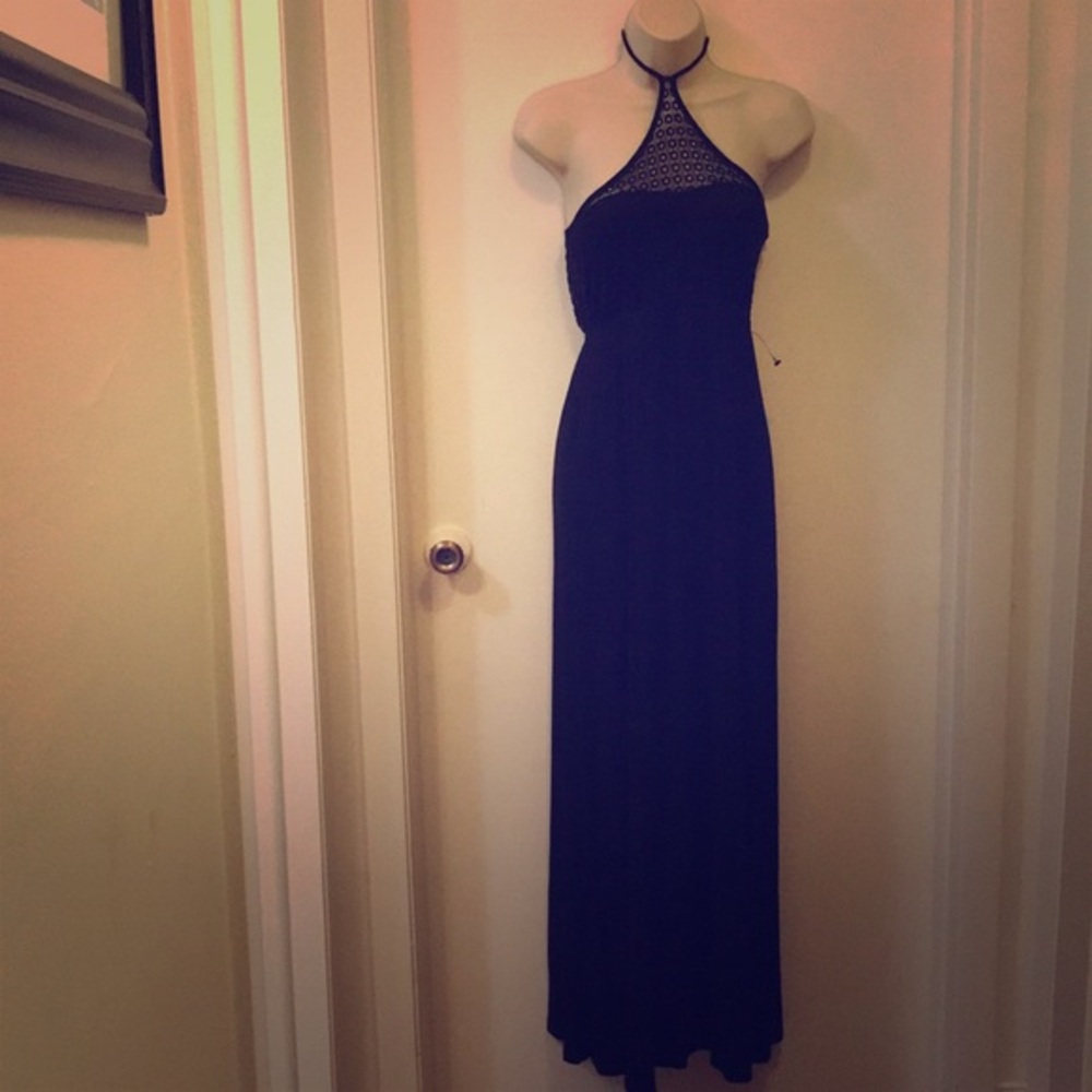 Sexy‎ long black halter top dress W by Wenjie Sz S